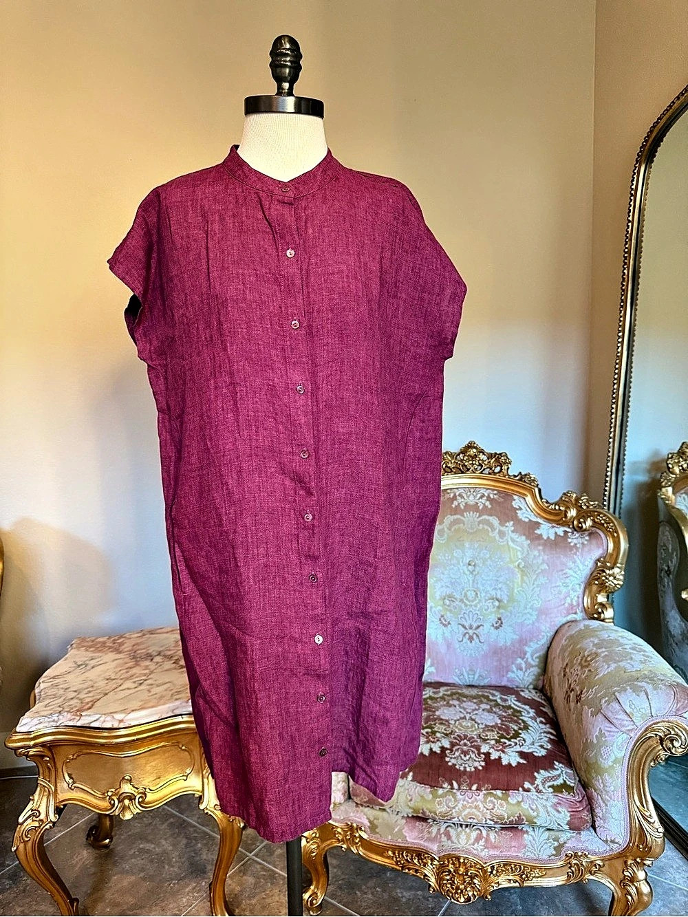 Eileen Fisher Washed Organic Linen Delave Shirtdress Pink